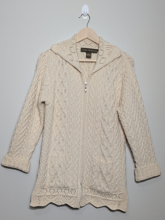 Inis Crafts Sweaters - Inis Crafts 100% Merino Wool Cable Knit Long Full Zip Cardigan Sweater Medium